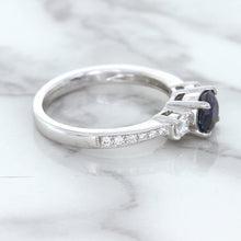 Load image into Gallery viewer, 1.07ct Round Blue Sapphire Ring with Diamond Accents in 18K White Gold