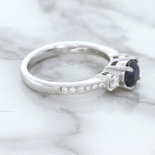 Load image into Gallery viewer, 1.07ct Round Blue Sapphire Ring with Diamond Accents in 18K White Gold
