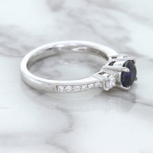 Load image into Gallery viewer, 1.07ct Round Blue Sapphire Ring with Diamond Accents in 18K White Gold