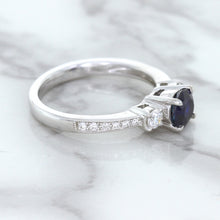 Load image into Gallery viewer, 1.07ct Round Blue Sapphire Ring with Diamond Accents in 18K White Gold