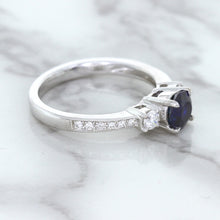 Load image into Gallery viewer, 1.07ct Round Blue Sapphire Ring with Diamond Accents in 18K White Gold