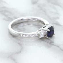 Load image into Gallery viewer, 1.07ct Round Blue Sapphire Ring with Diamond Accents in 18K White Gold