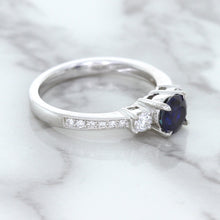 Load image into Gallery viewer, 1.07ct Round Blue Sapphire Ring with Diamond Accents in 18K White Gold