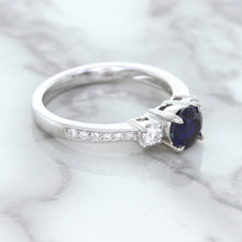 Load image into Gallery viewer, 1.07ct Round Blue Sapphire Ring with Diamond Accents in 18K White Gold