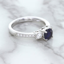 Load image into Gallery viewer, 1.07ct Round Blue Sapphire Ring with Diamond Accents in 18K White Gold