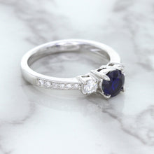 Load image into Gallery viewer, 1.07ct Round Blue Sapphire Ring with Diamond Accents in 18K White Gold