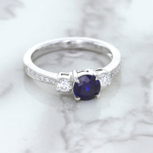 Load image into Gallery viewer, 1.07ct Round Blue Sapphire Ring with Diamond Accents in 18K White Gold