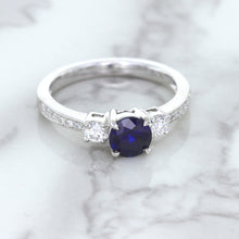 Load image into Gallery viewer, 1.07ct Round Blue Sapphire Ring with Diamond Accents in 18K White Gold