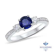Load image into Gallery viewer, 1.07ct Round Blue Sapphire Ring with Diamond Accents in 18K White Gold