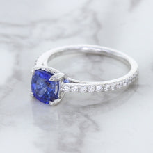 Load image into Gallery viewer, 1.43ct Cushion Unheated Blue Sapphire Ring with Diamond Accents in 18K White Gold