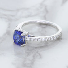 Load image into Gallery viewer, 1.43ct Cushion Unheated Blue Sapphire Ring with Diamond Accents in 18K White Gold