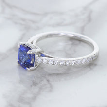Load image into Gallery viewer, 1.43ct Cushion Unheated Blue Sapphire Ring with Diamond Accents in 18K White Gold