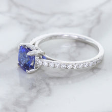 Load image into Gallery viewer, 1.43ct Cushion Unheated Blue Sapphire Ring with Diamond Accents in 18K White Gold