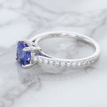 Load image into Gallery viewer, 1.43ct Cushion Unheated Blue Sapphire Ring with Diamond Accents in 18K White Gold