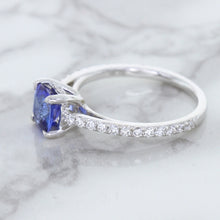 Load image into Gallery viewer, 1.43ct Cushion Unheated Blue Sapphire Ring with Diamond Accents in 18K White Gold