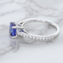 Load image into Gallery viewer, 1.43ct Cushion Unheated Blue Sapphire Ring with Diamond Accents in 18K White Gold