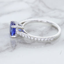 Load image into Gallery viewer, 1.43ct Cushion Unheated Blue Sapphire Ring with Diamond Accents in 18K White Gold