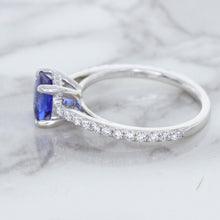 Load image into Gallery viewer, 1.43ct Cushion Unheated Blue Sapphire Ring with Diamond Accents in 18K White Gold