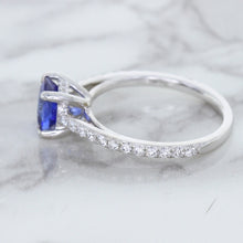 Load image into Gallery viewer, 1.43ct Cushion Unheated Blue Sapphire Ring with Diamond Accents in 18K White Gold