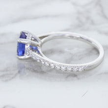 Load image into Gallery viewer, 1.43ct Cushion Unheated Blue Sapphire Ring with Diamond Accents in 18K White Gold
