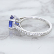 Load image into Gallery viewer, 1.43ct Cushion Unheated Blue Sapphire Ring with Diamond Accents in 18K White Gold