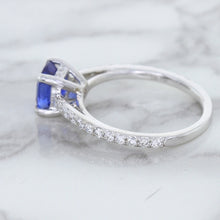 Load image into Gallery viewer, 1.43ct Cushion Unheated Blue Sapphire Ring with Diamond Accents in 18K White Gold