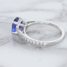 Load image into Gallery viewer, 1.43ct Cushion Unheated Blue Sapphire Ring with Diamond Accents in 18K White Gold