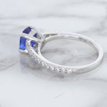 Load image into Gallery viewer, 1.43ct Cushion Unheated Blue Sapphire Ring with Diamond Accents in 18K White Gold
