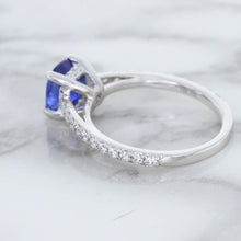 Load image into Gallery viewer, 1.43ct Cushion Unheated Blue Sapphire Ring with Diamond Accents in 18K White Gold
