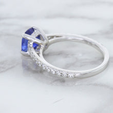 Load image into Gallery viewer, 1.43ct Cushion Unheated Blue Sapphire Ring with Diamond Accents in 18K White Gold