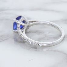 Load image into Gallery viewer, 1.43ct Cushion Unheated Blue Sapphire Ring with Diamond Accents in 18K White Gold