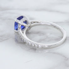 Load image into Gallery viewer, 1.43ct Cushion Unheated Blue Sapphire Ring with Diamond Accents in 18K White Gold