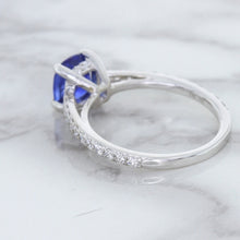 Load image into Gallery viewer, 1.43ct Cushion Unheated Blue Sapphire Ring with Diamond Accents in 18K White Gold