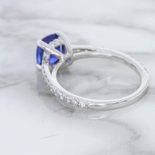 Load image into Gallery viewer, 1.43ct Cushion Unheated Blue Sapphire Ring with Diamond Accents in 18K White Gold