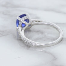 Load image into Gallery viewer, 1.43ct Cushion Unheated Blue Sapphire Ring with Diamond Accents in 18K White Gold