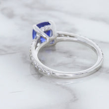 Load image into Gallery viewer, 1.43ct Cushion Unheated Blue Sapphire Ring with Diamond Accents in 18K White Gold