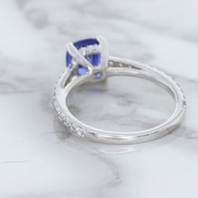 Load image into Gallery viewer, 1.43ct Cushion Unheated Blue Sapphire Ring with Diamond Accents in 18K White Gold