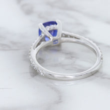 Load image into Gallery viewer, 1.43ct Cushion Unheated Blue Sapphire Ring with Diamond Accents in 18K White Gold