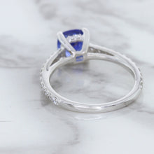 Load image into Gallery viewer, 1.43ct Cushion Unheated Blue Sapphire Ring with Diamond Accents in 18K White Gold