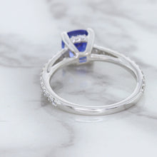 Load image into Gallery viewer, 1.43ct Cushion Unheated Blue Sapphire Ring with Diamond Accents in 18K White Gold