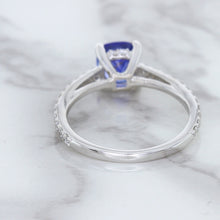 Load image into Gallery viewer, 1.43ct Cushion Unheated Blue Sapphire Ring with Diamond Accents in 18K White Gold