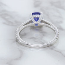 Load image into Gallery viewer, 1.43ct Cushion Unheated Blue Sapphire Ring with Diamond Accents in 18K White Gold