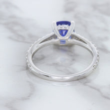 Load image into Gallery viewer, 1.43ct Cushion Unheated Blue Sapphire Ring with Diamond Accents in 18K White Gold