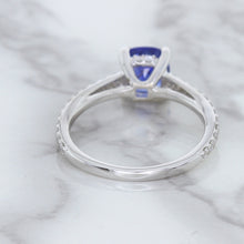 Load image into Gallery viewer, 1.43ct Cushion Unheated Blue Sapphire Ring with Diamond Accents in 18K White Gold