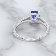 Load image into Gallery viewer, 1.43ct Cushion Unheated Blue Sapphire Ring with Diamond Accents in 18K White Gold
