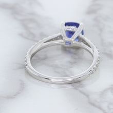 Load image into Gallery viewer, 1.43ct Cushion Unheated Blue Sapphire Ring with Diamond Accents in 18K White Gold