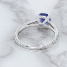 Load image into Gallery viewer, 1.43ct Cushion Unheated Blue Sapphire Ring with Diamond Accents in 18K White Gold