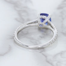 Load image into Gallery viewer, 1.43ct Cushion Unheated Blue Sapphire Ring with Diamond Accents in 18K White Gold