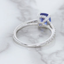 Load image into Gallery viewer, 1.43ct Cushion Unheated Blue Sapphire Ring with Diamond Accents in 18K White Gold