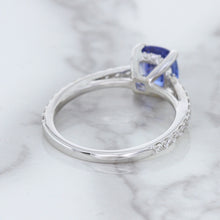 Load image into Gallery viewer, 1.43ct Cushion Unheated Blue Sapphire Ring with Diamond Accents in 18K White Gold